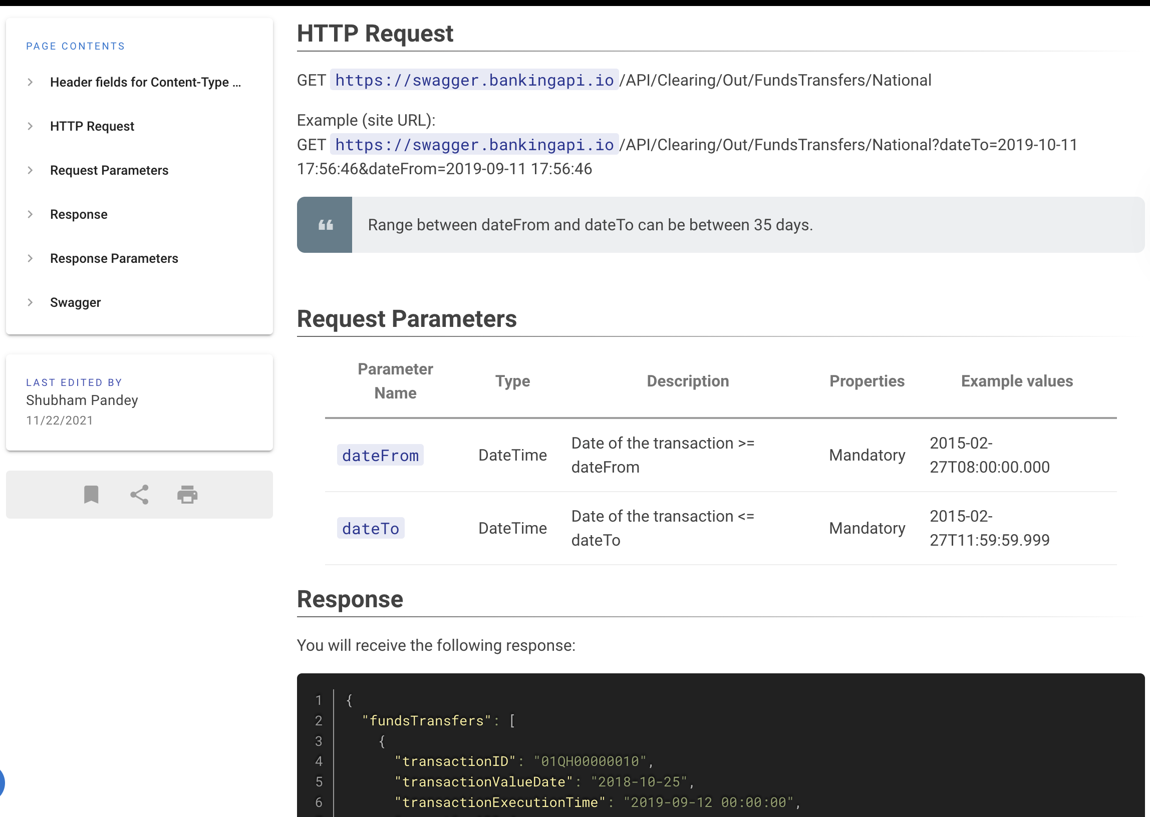 API documentation snippet